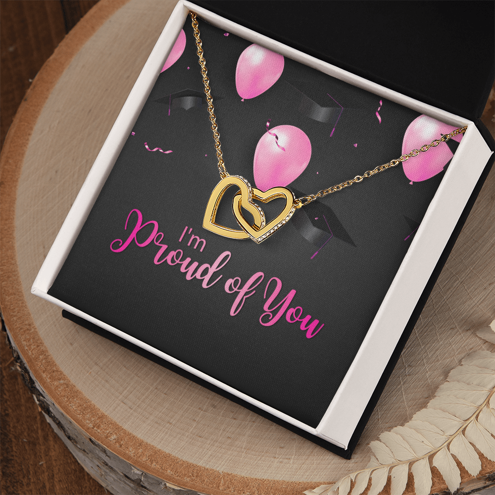 "Sinta"Interlocking Hearts Necklace w/Graduation Message