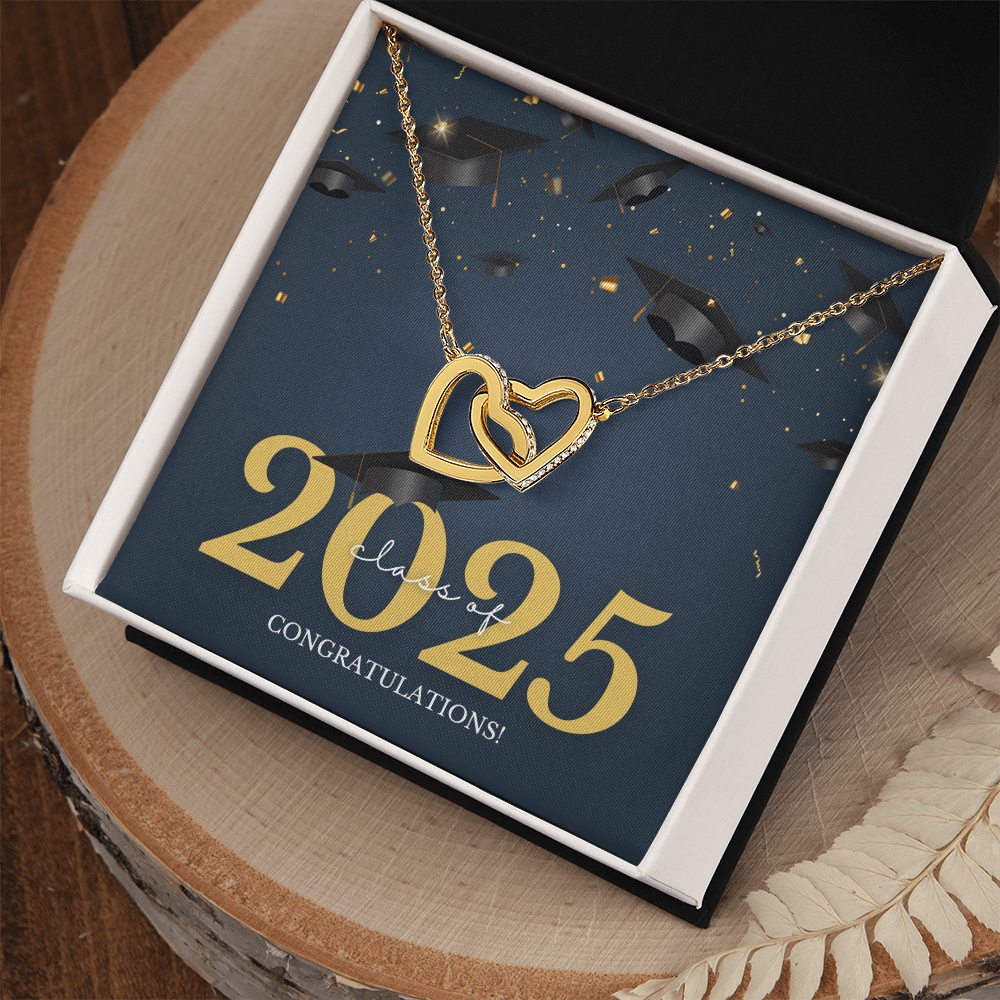 Interlocking Hearts Necklace w/graduation message.