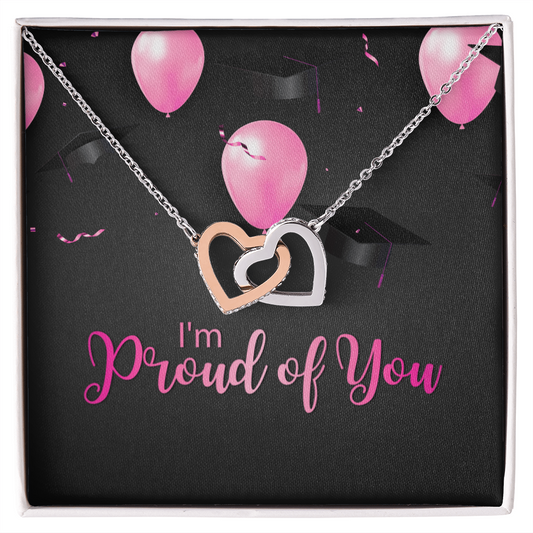 "Sinta"Interlocking Hearts Necklace w/Graduation Message