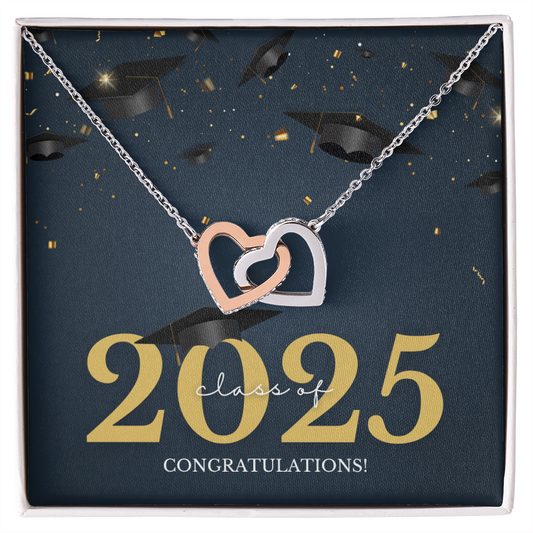 Interlocking Hearts Necklace w/graduation message.