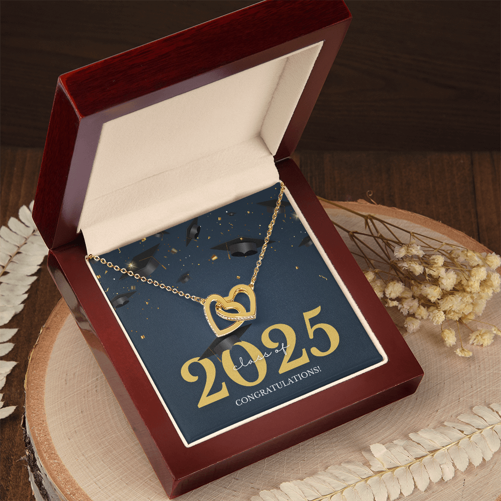Interlocking Hearts Necklace w/graduation message.