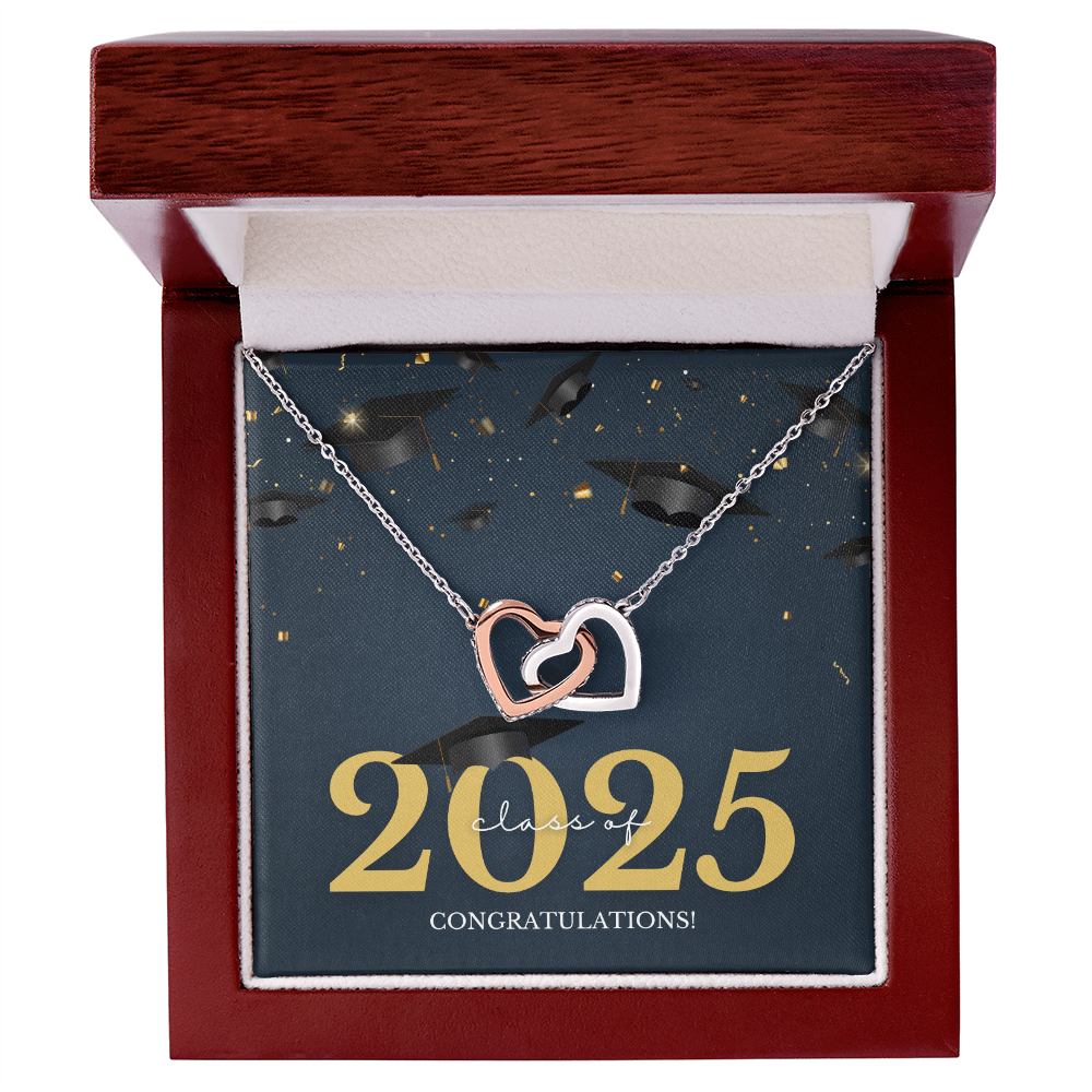 Interlocking Hearts Necklace w/graduation message.