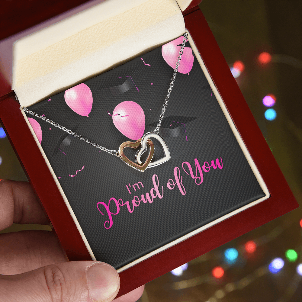 "Sinta"Interlocking Hearts Necklace w/Graduation Message