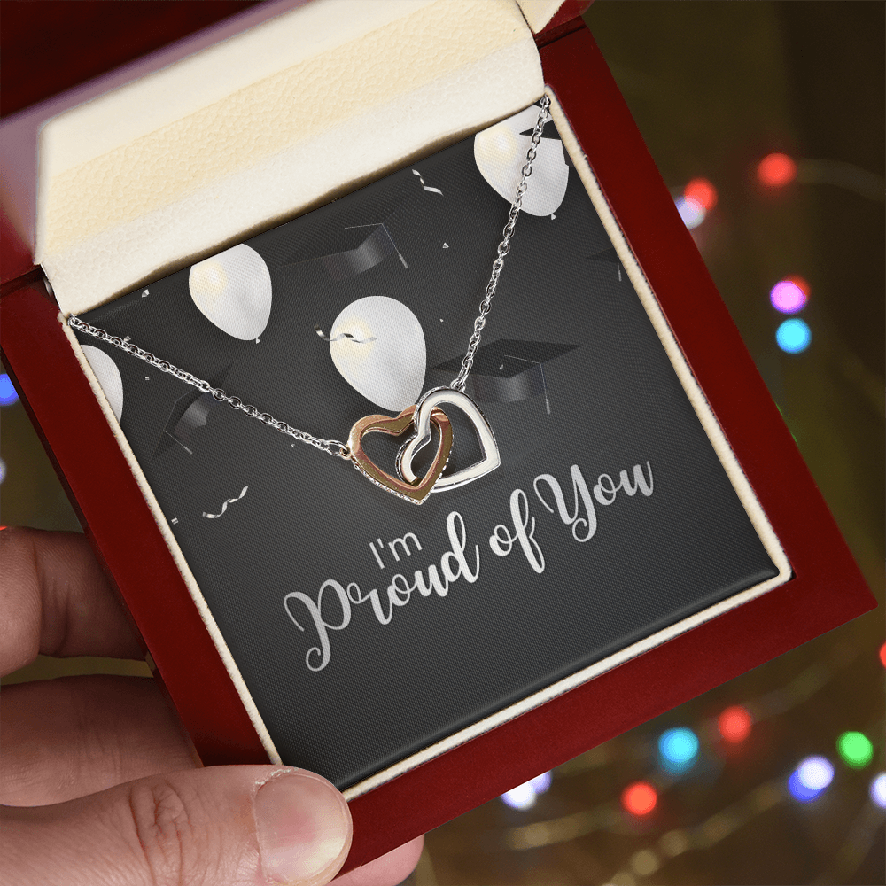 "Sinta"Interlocking Hearts Necklace w/Graduation Message