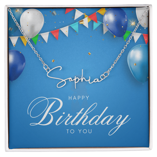 "Nomi" Script Name Necklace w/Birthday Message