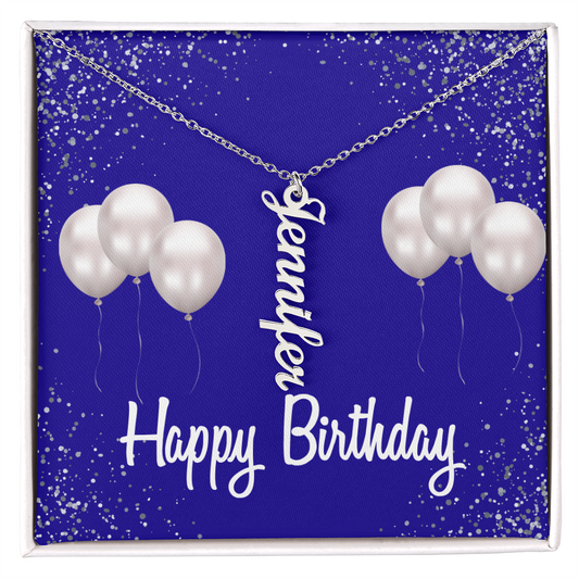 "Kinrae" Name Necklace w/Birthday Message