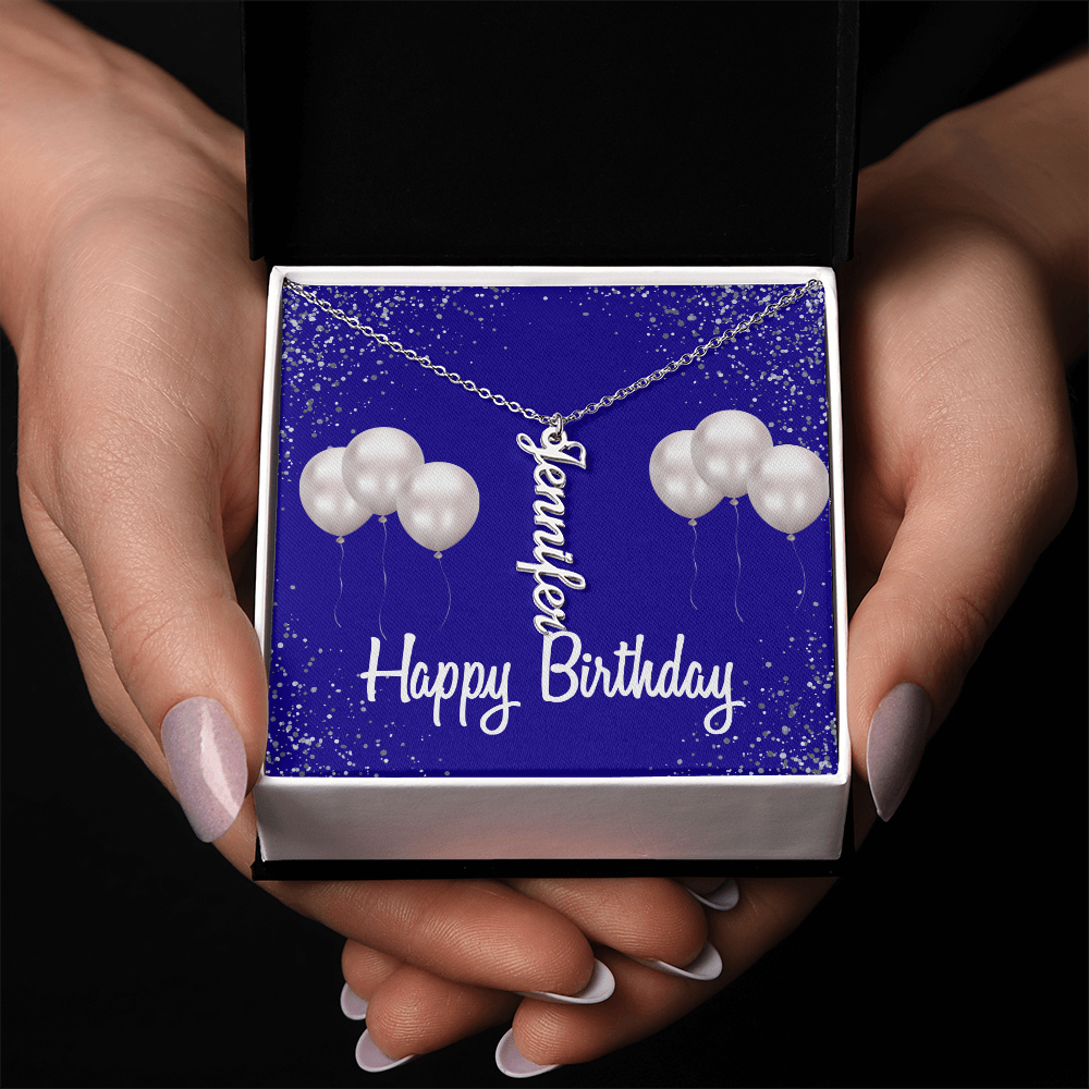 "Kinrae" Name Necklace w/Birthday Message