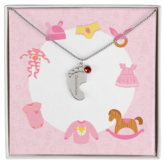 Engraved Baby Feet Necklace with Birthstone w/o message