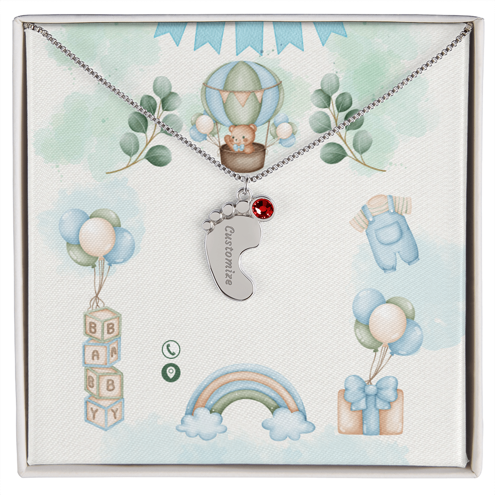 Engraved Baby Feet Necklace with Birthstone w/o message