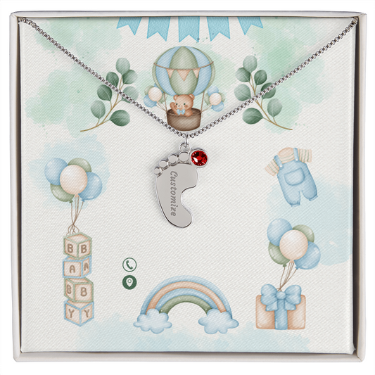 Engraved Baby Feet Necklace with Birthstone w/o message