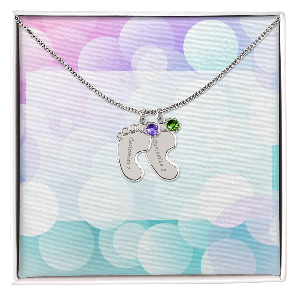 Engraved Baby Feet Necklace with Birthstone w/o message