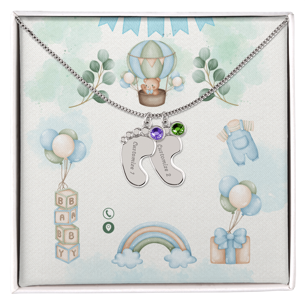 Engraved Baby Feet Necklace with Birthstone w/o message