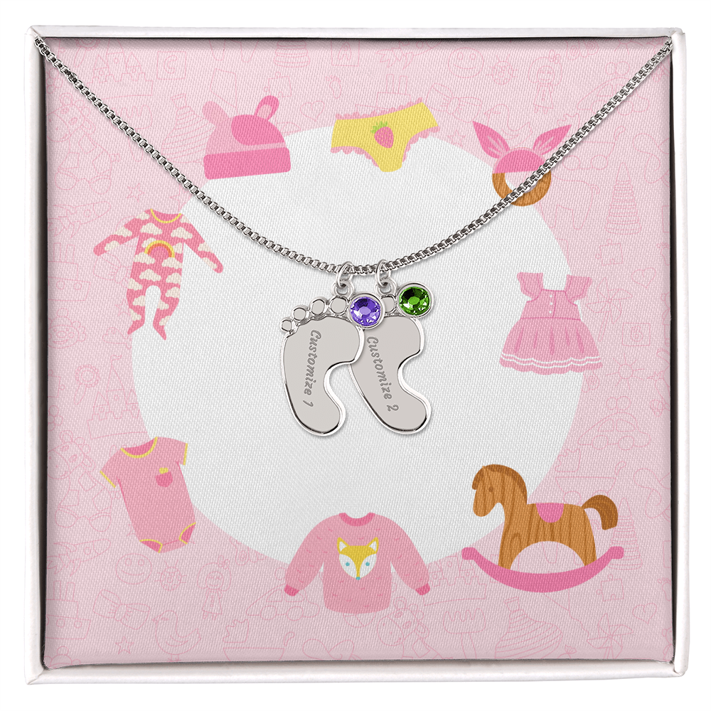 Engraved Baby Feet Necklace with Birthstone w/o message