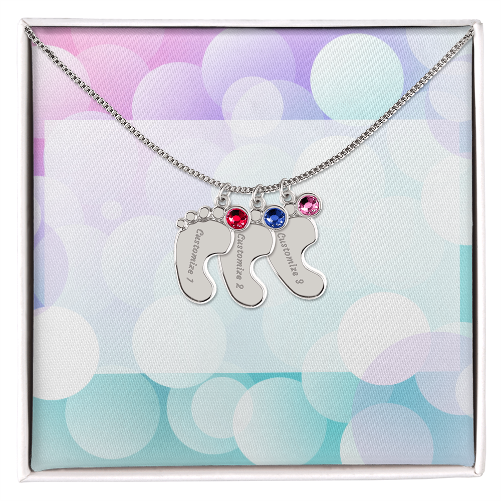 Engraved Baby Feet Necklace with Birthstone w/o message