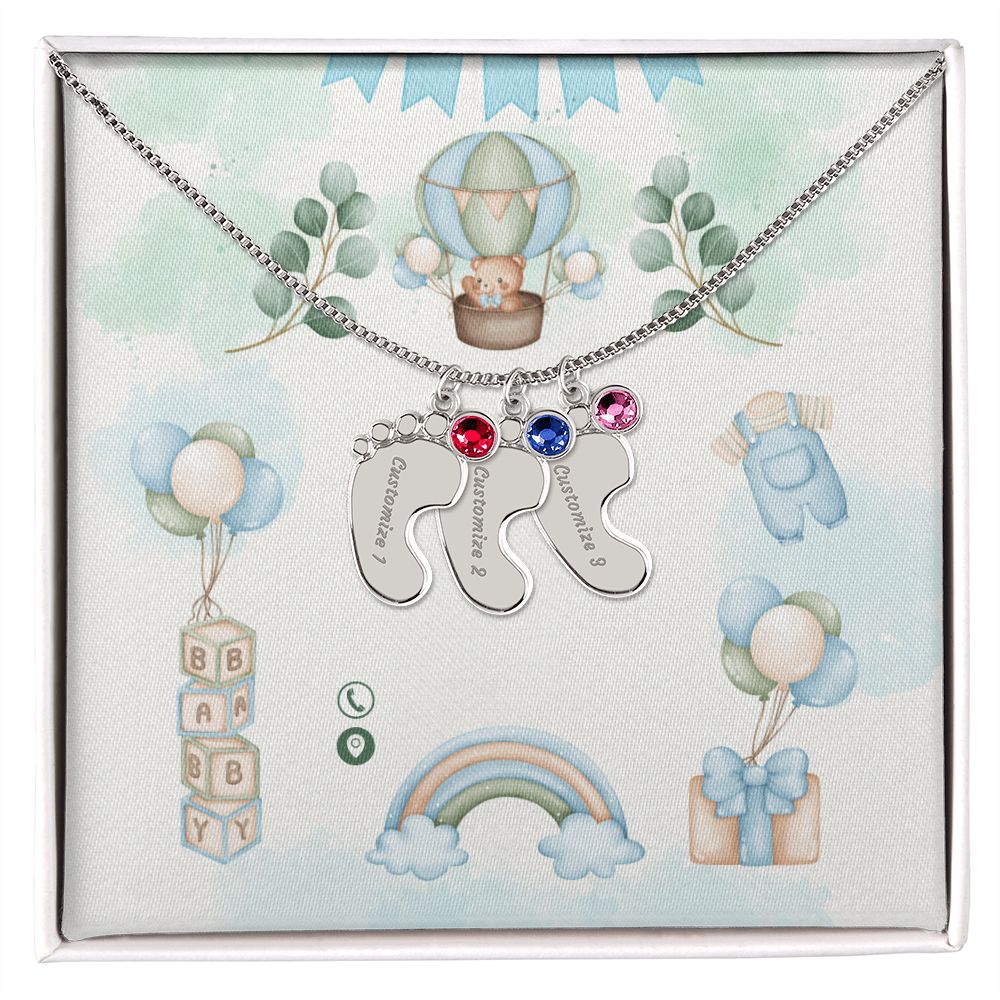 Engraved Baby Feet Necklace with Birthstone w/o message