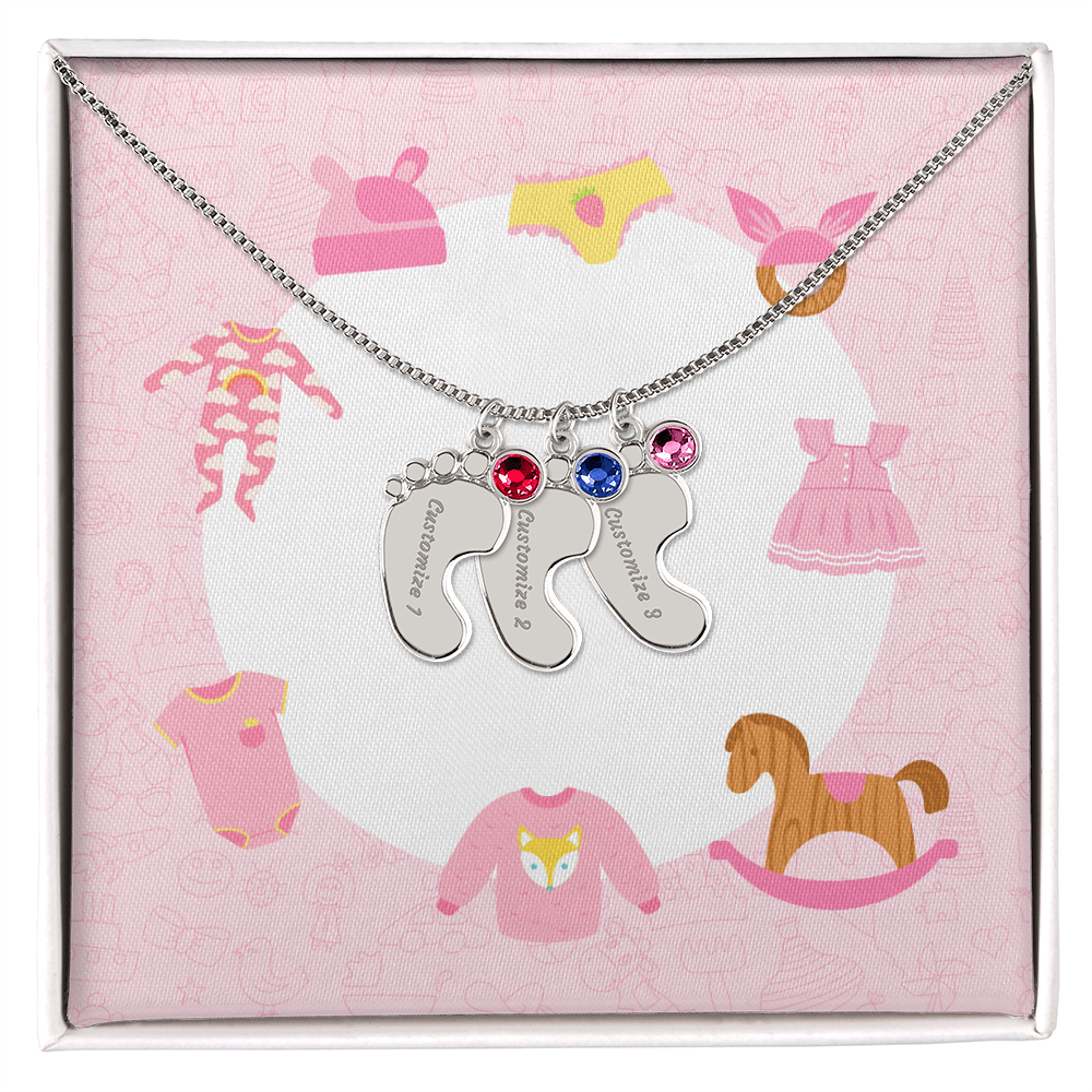 Engraved Baby Feet Necklace with Birthstone w/o message