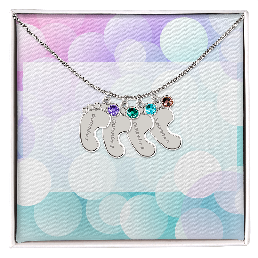 Engraved Baby Feet Necklace with Birthstone w/o message