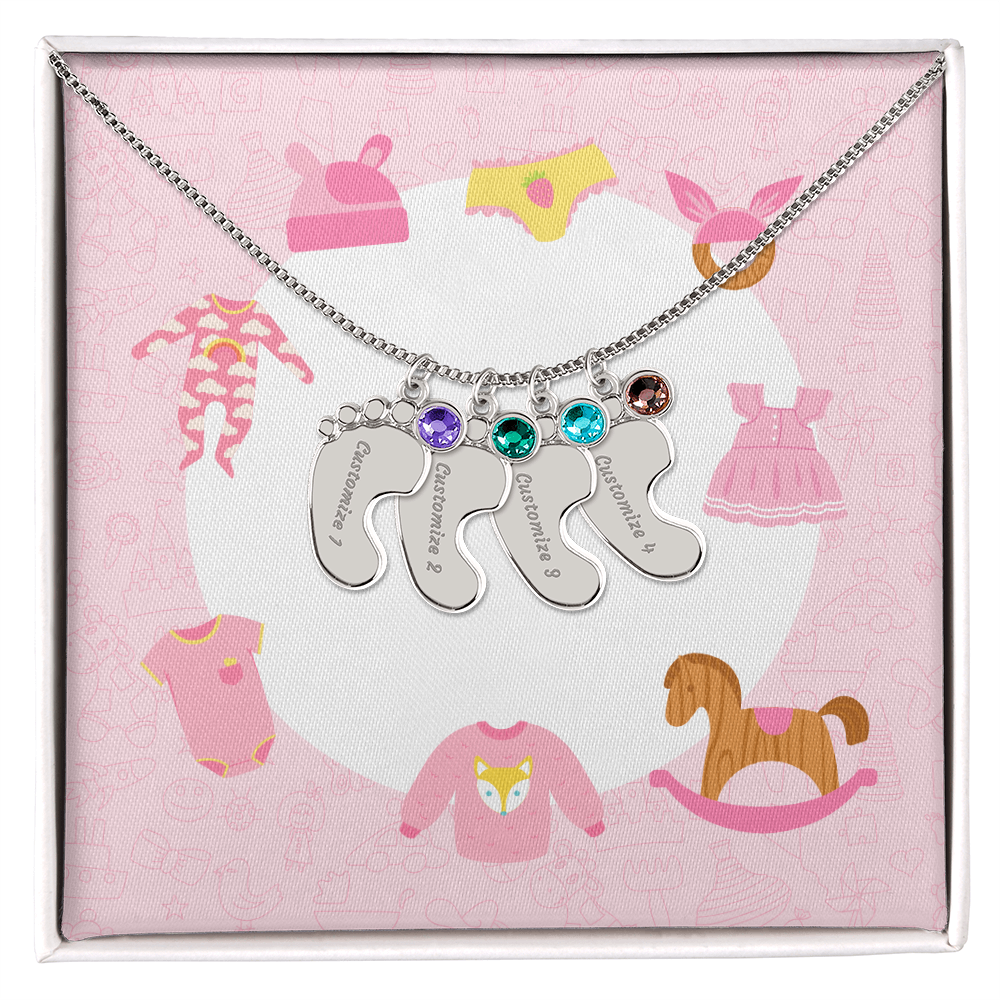 Engraved Baby Feet Necklace with Birthstone w/o message