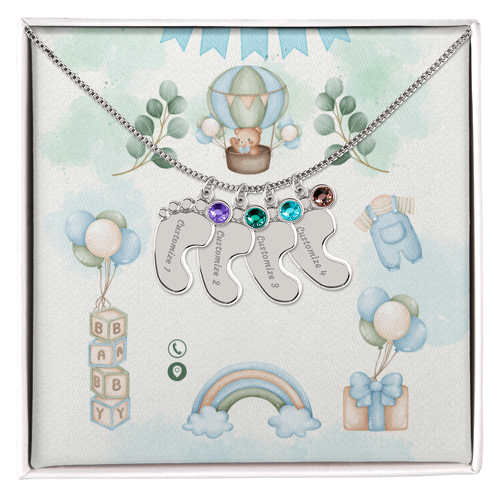 Engraved Baby Feet Necklace with Birthstone w/o message