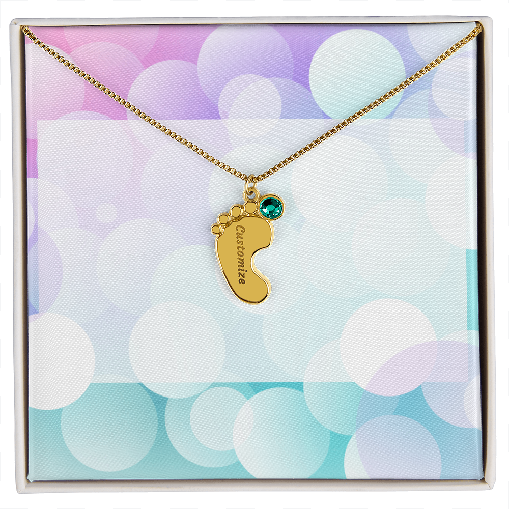 Engraved Baby Feet Necklace with Birthstone w/o message