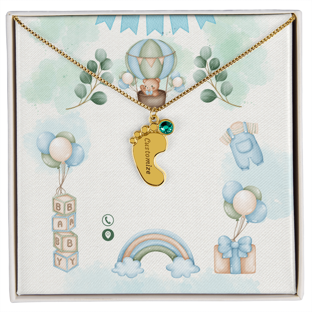 Engraved Baby Feet Necklace with Birthstone w/o message