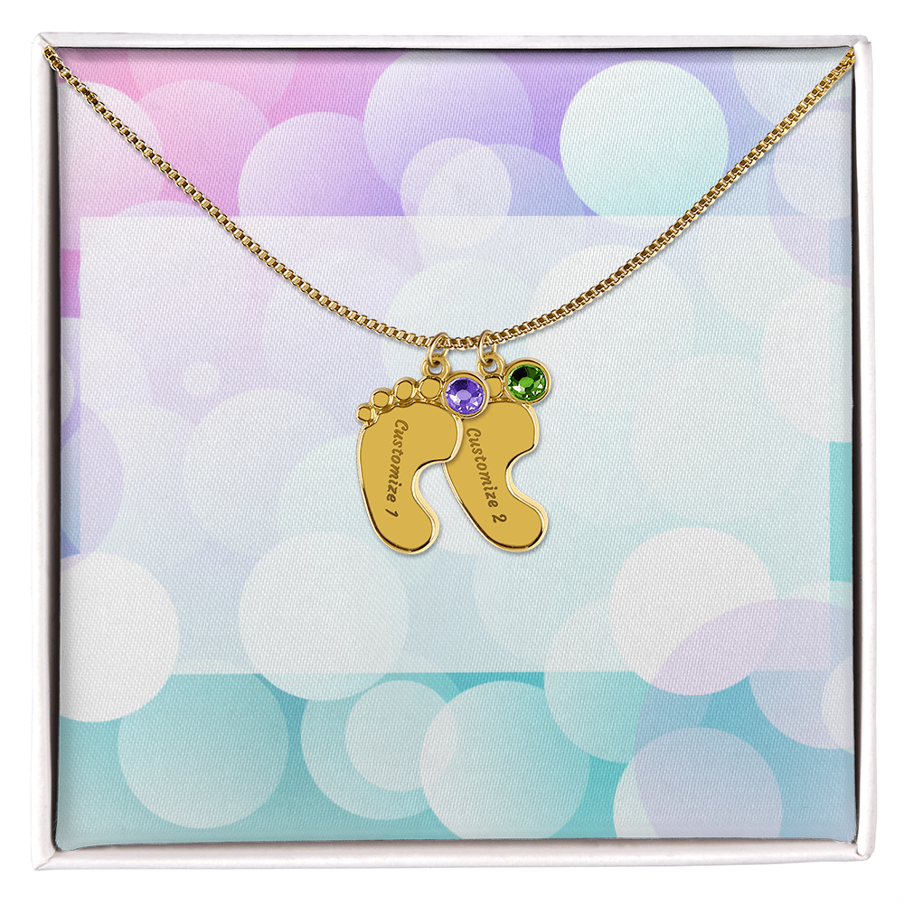 Engraved Baby Feet Necklace with Birthstone w/o message