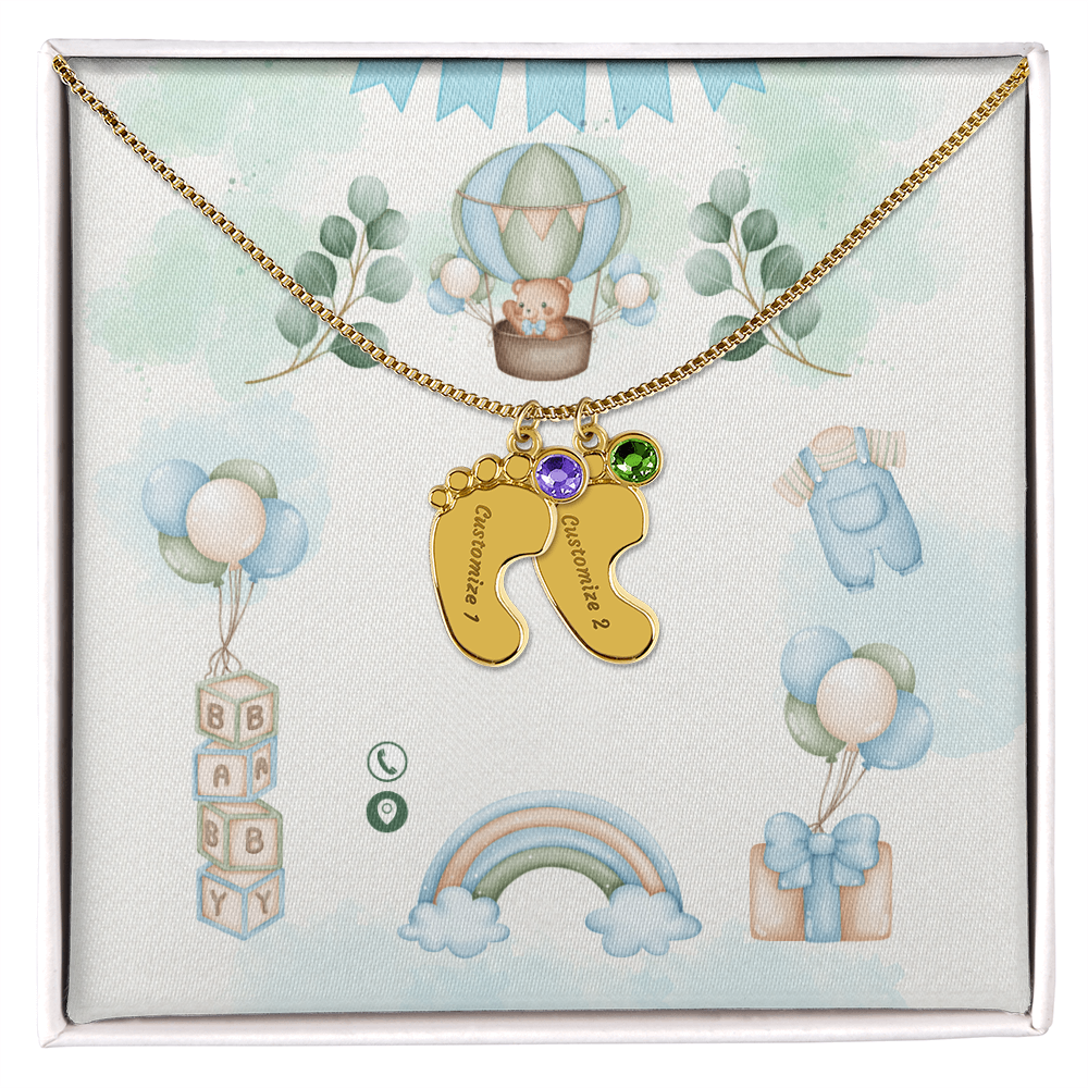 Engraved Baby Feet Necklace with Birthstone w/o message