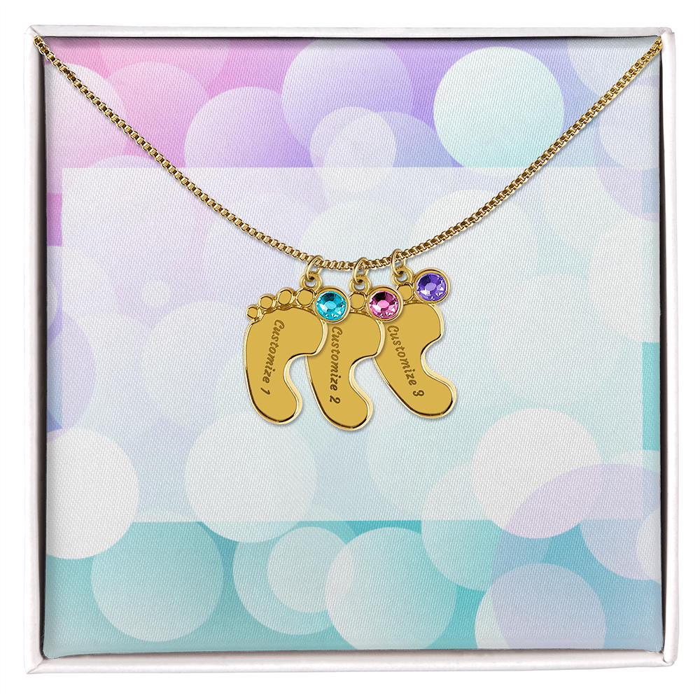 Engraved Baby Feet Necklace with Birthstone w/o message