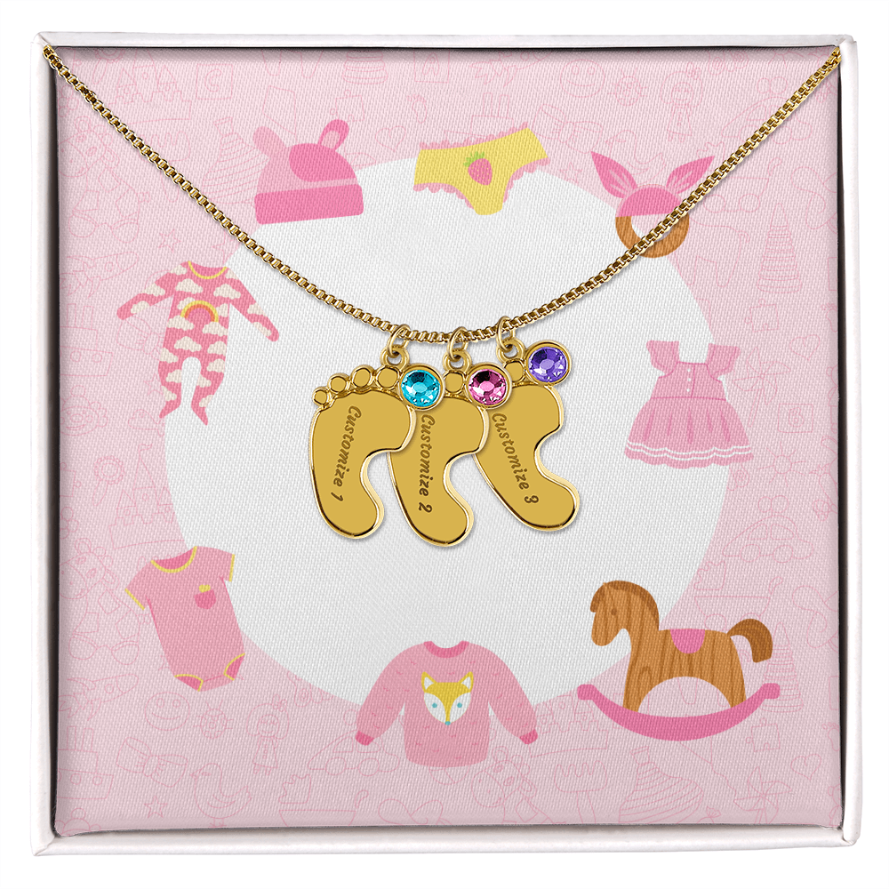 Engraved Baby Feet Necklace with Birthstone w/o message