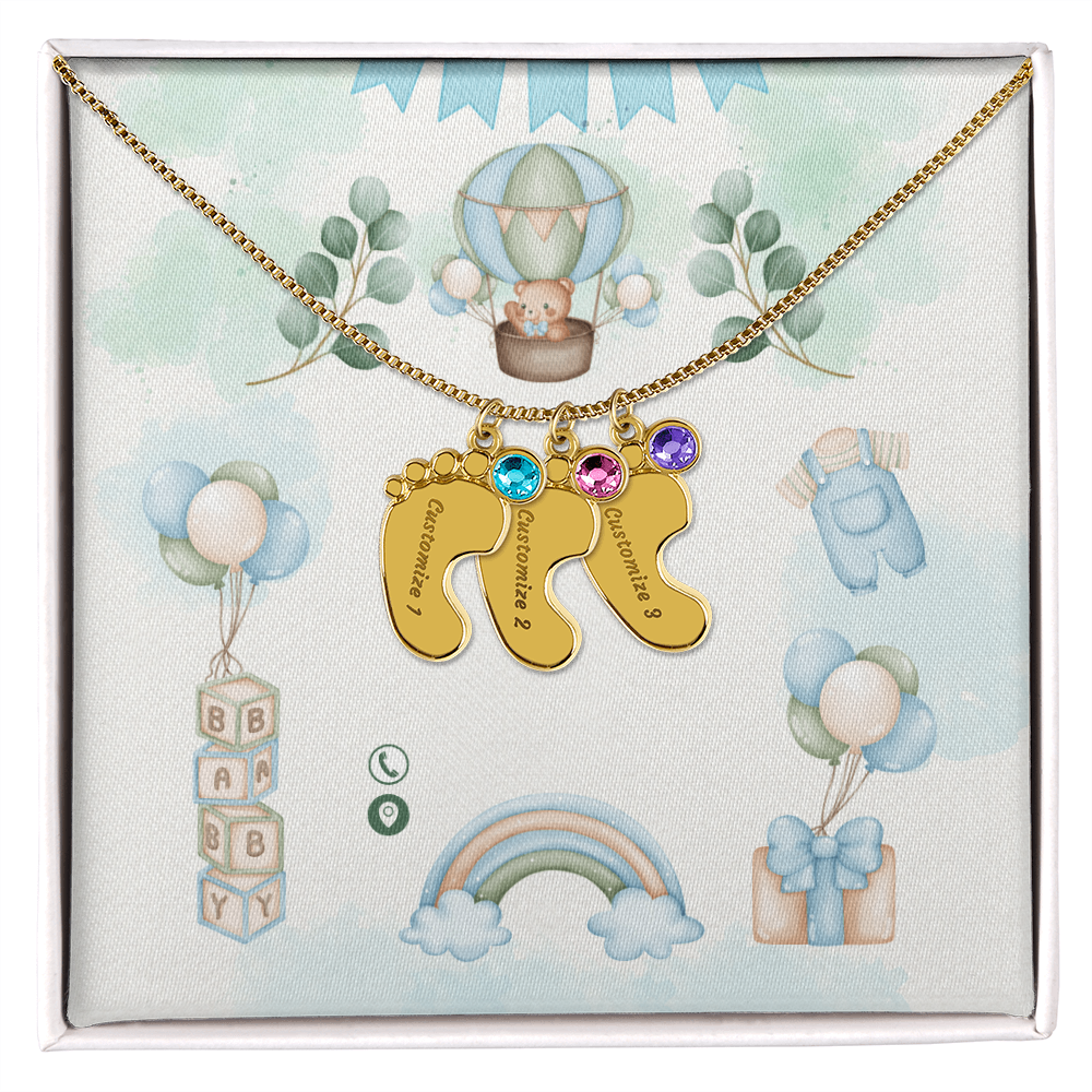 Engraved Baby Feet Necklace with Birthstone w/o message