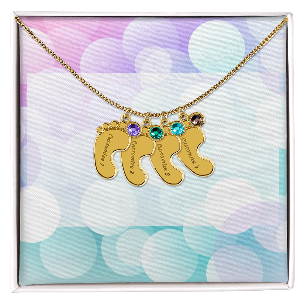 Engraved Baby Feet Necklace with Birthstone w/o message