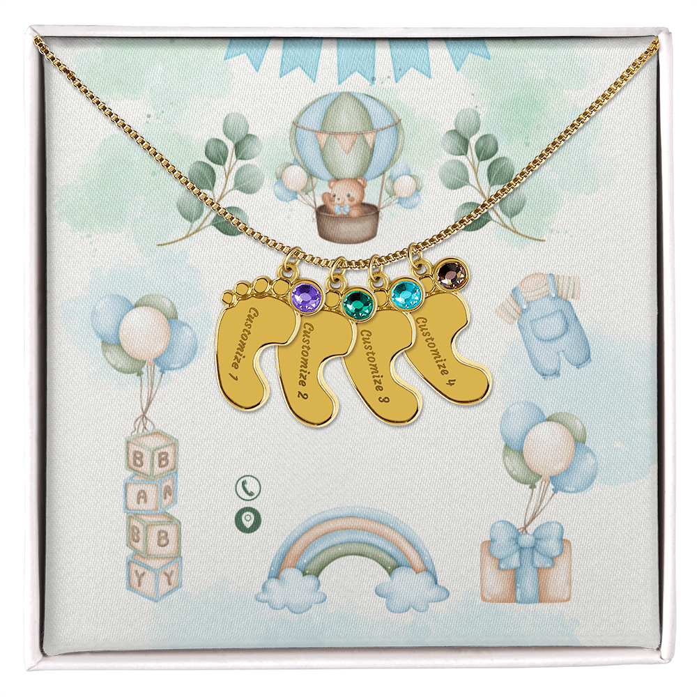 Engraved Baby Feet Necklace with Birthstone w/o message