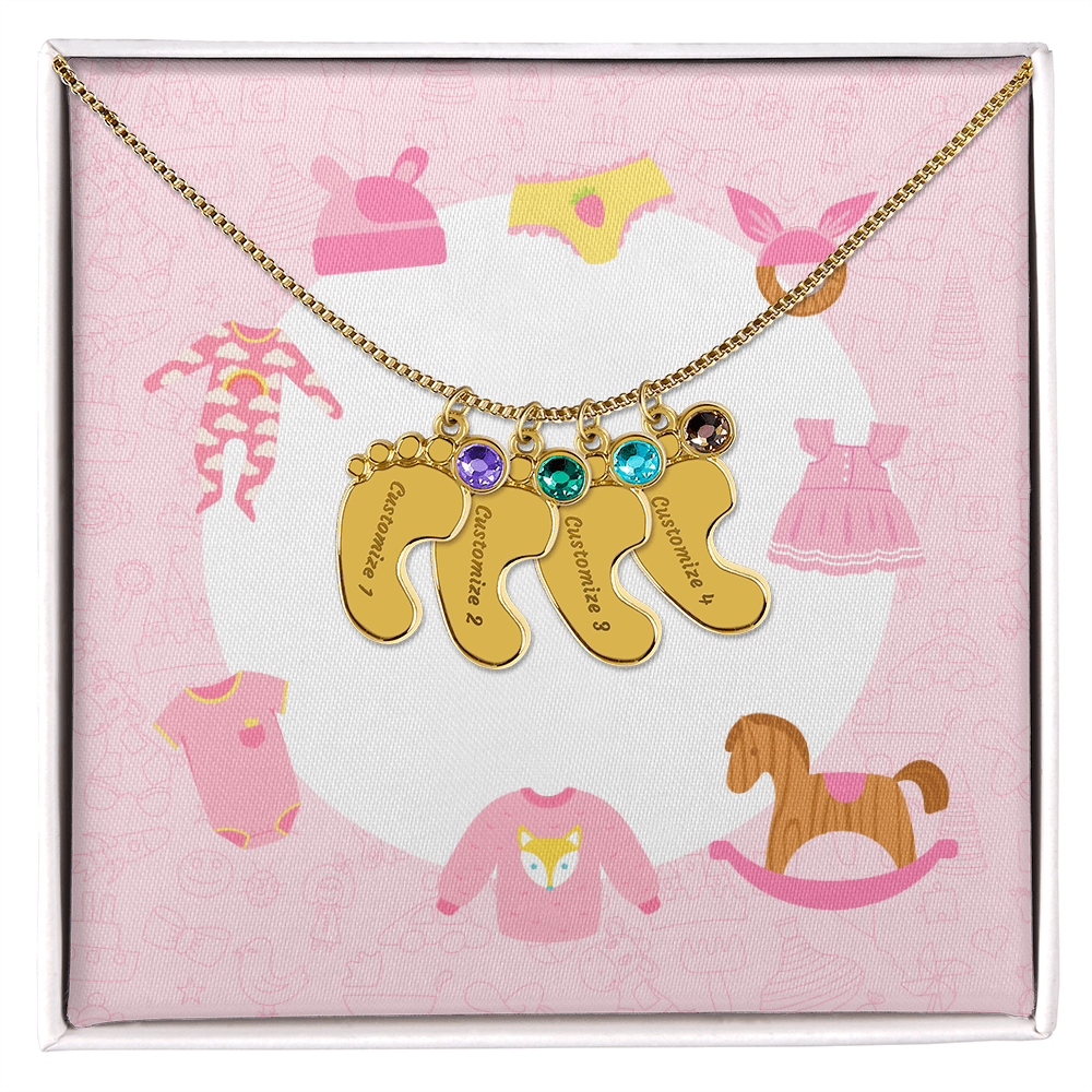 Engraved Baby Feet Necklace with Birthstone w/o message
