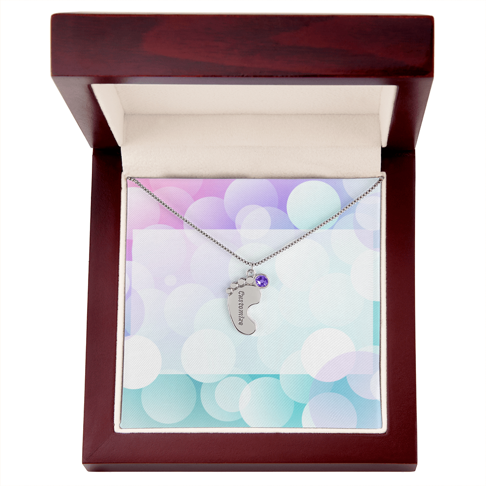 Engraved Baby Feet Necklace with Birthstone w/o message
