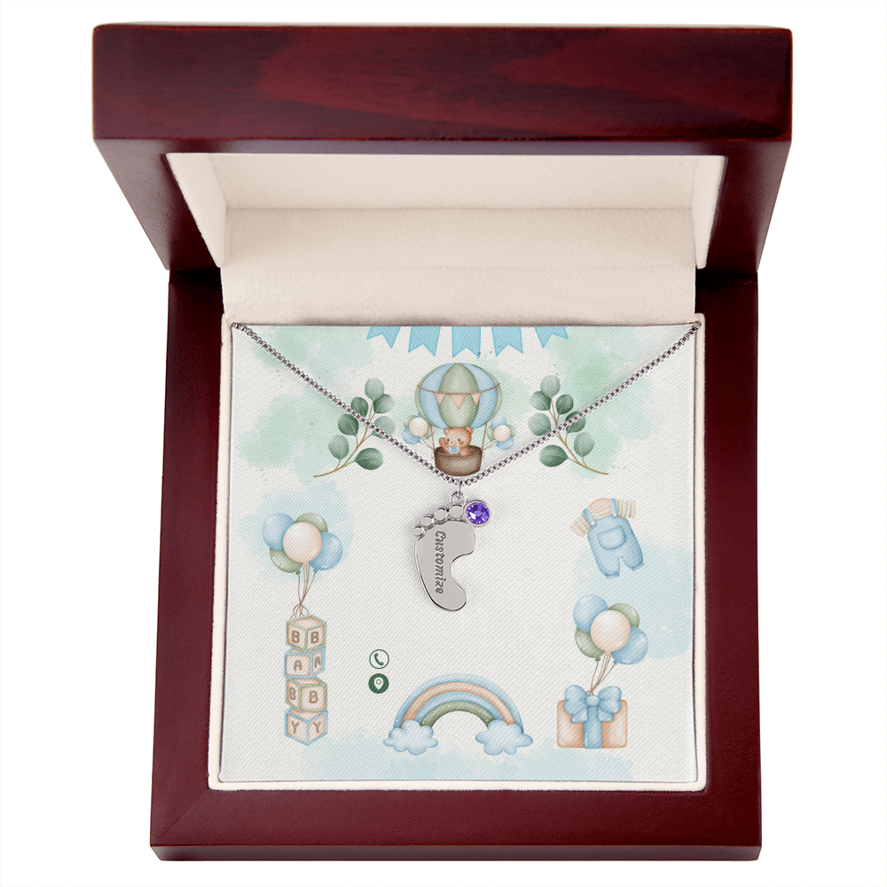 Engraved Baby Feet Necklace with Birthstone w/o message