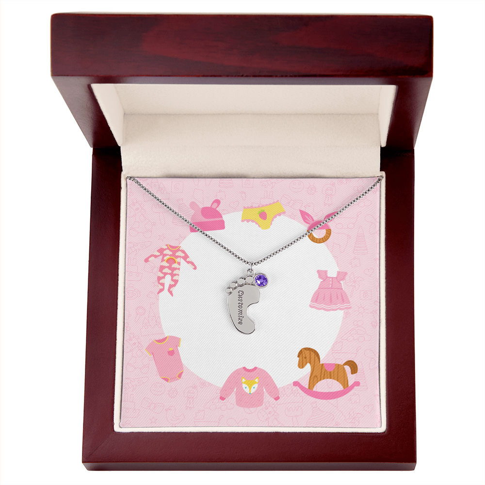 Engraved Baby Feet Necklace with Birthstone w/o message