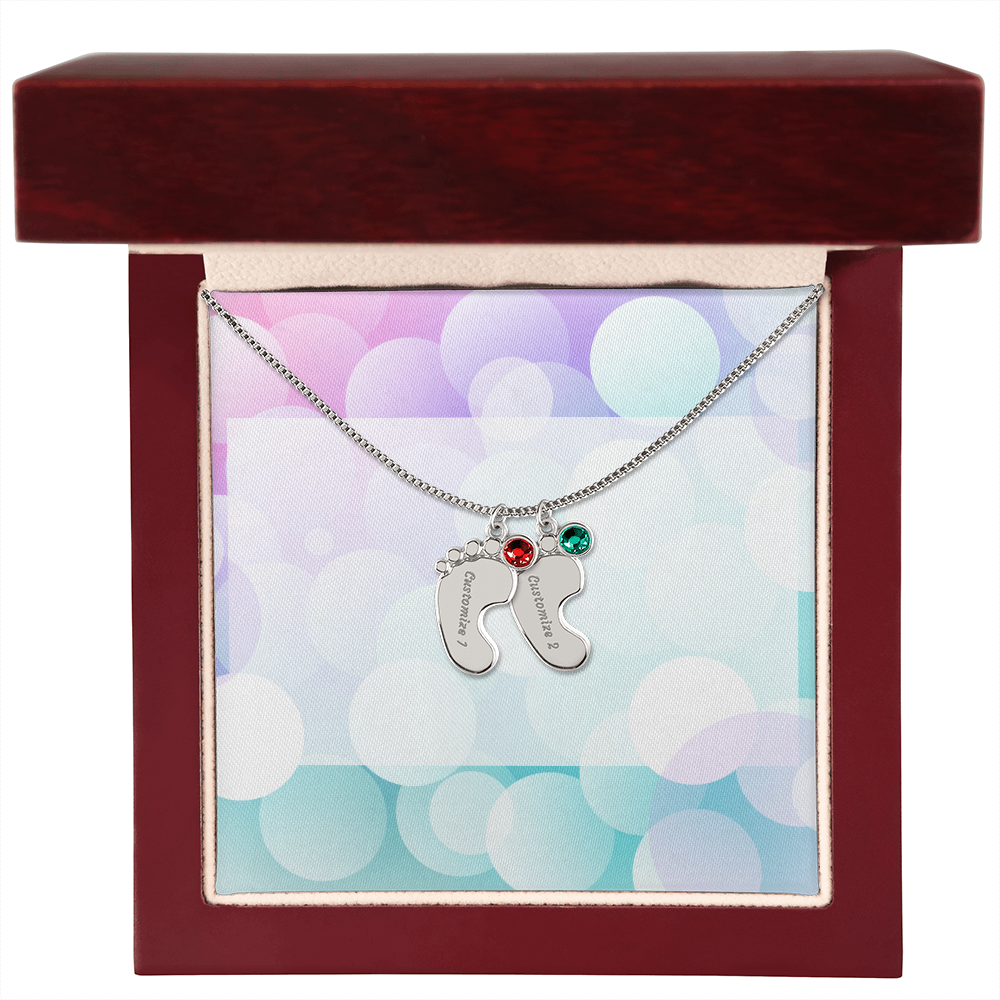 Engraved Baby Feet Necklace with Birthstone w/o message