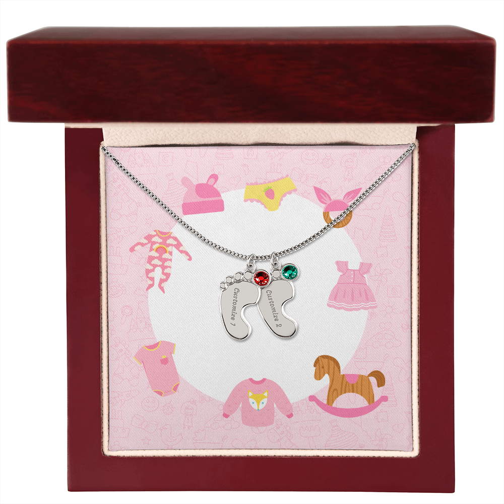Engraved Baby Feet Necklace with Birthstone w/o message