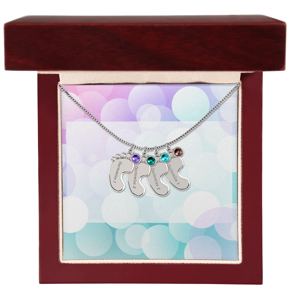 Engraved Baby Feet Necklace with Birthstone w/o message