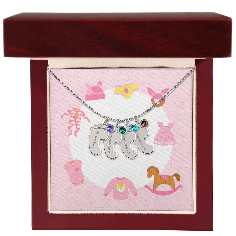 Engraved Baby Feet Necklace with Birthstone w/o message