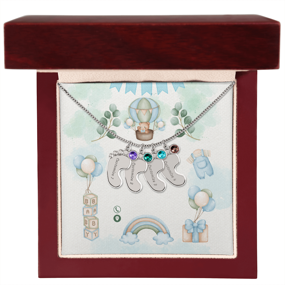 Engraved Baby Feet Necklace with Birthstone w/o message