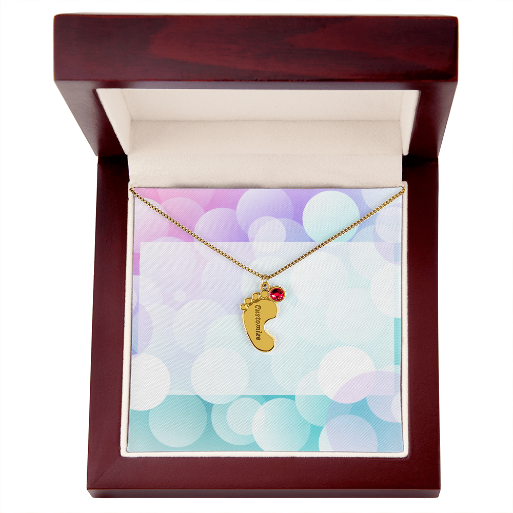 Engraved Baby Feet Necklace with Birthstone w/o message