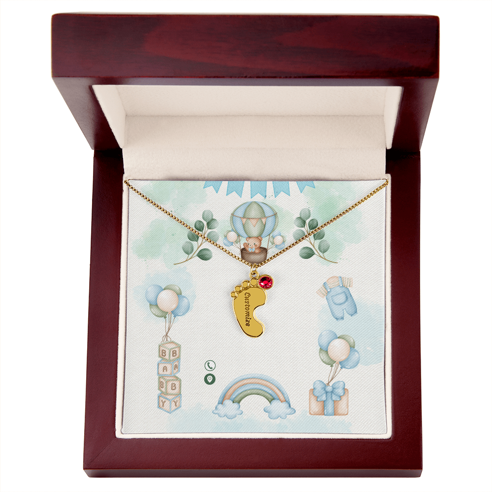 Engraved Baby Feet Necklace with Birthstone w/o message