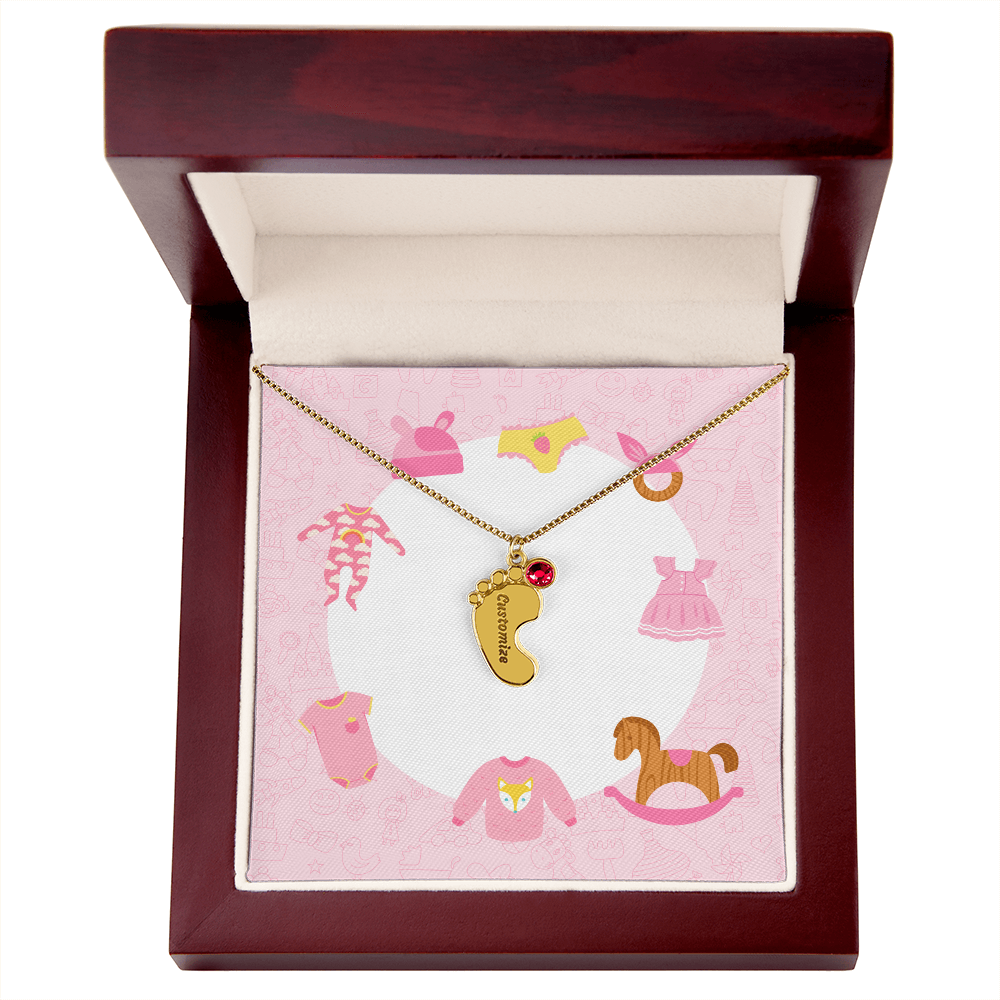 Engraved Baby Feet Necklace with Birthstone w/o message