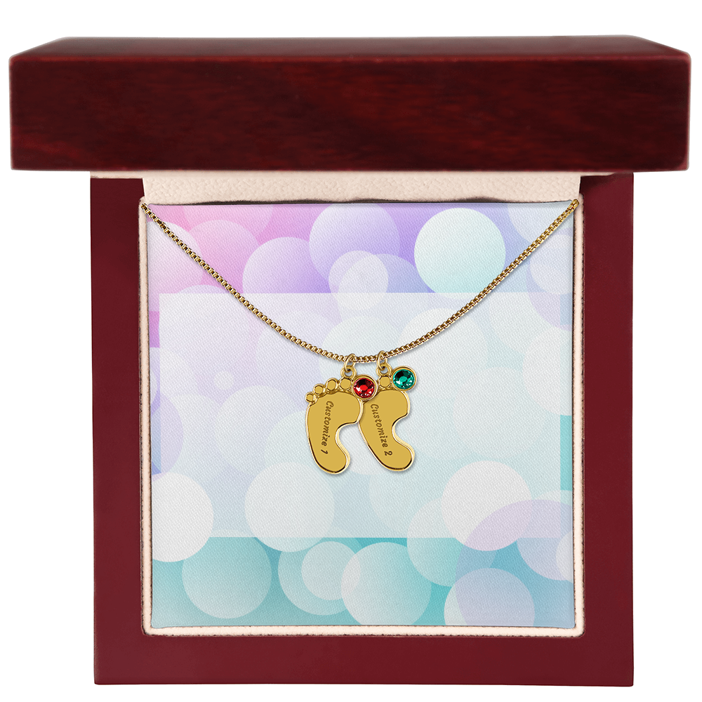 Engraved Baby Feet Necklace with Birthstone w/o message