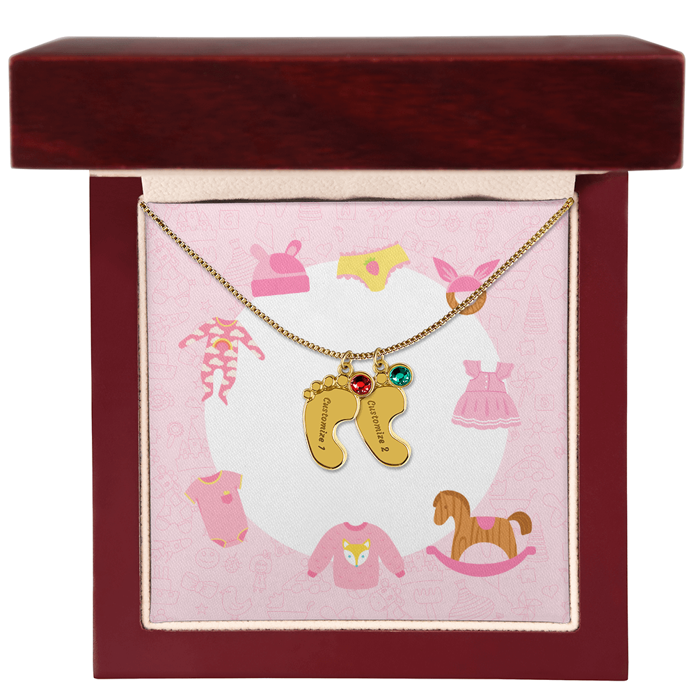 Engraved Baby Feet Necklace with Birthstone w/o message