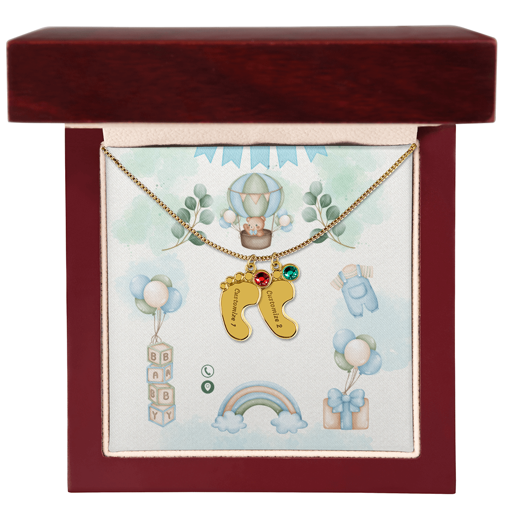 Engraved Baby Feet Necklace with Birthstone w/o message