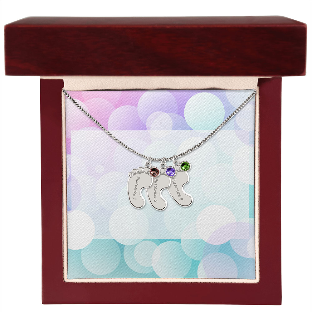 Engraved Baby Feet Necklace with Birthstone w/o message