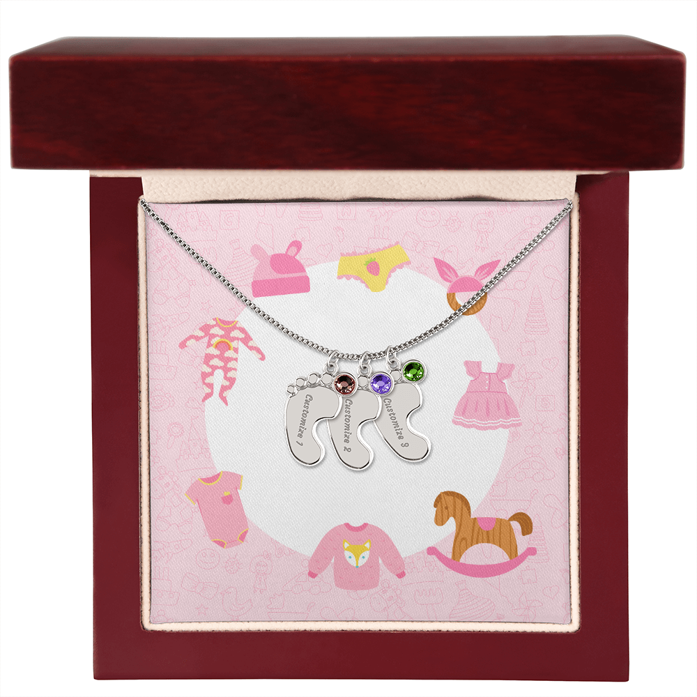 Engraved Baby Feet Necklace with Birthstone w/o message