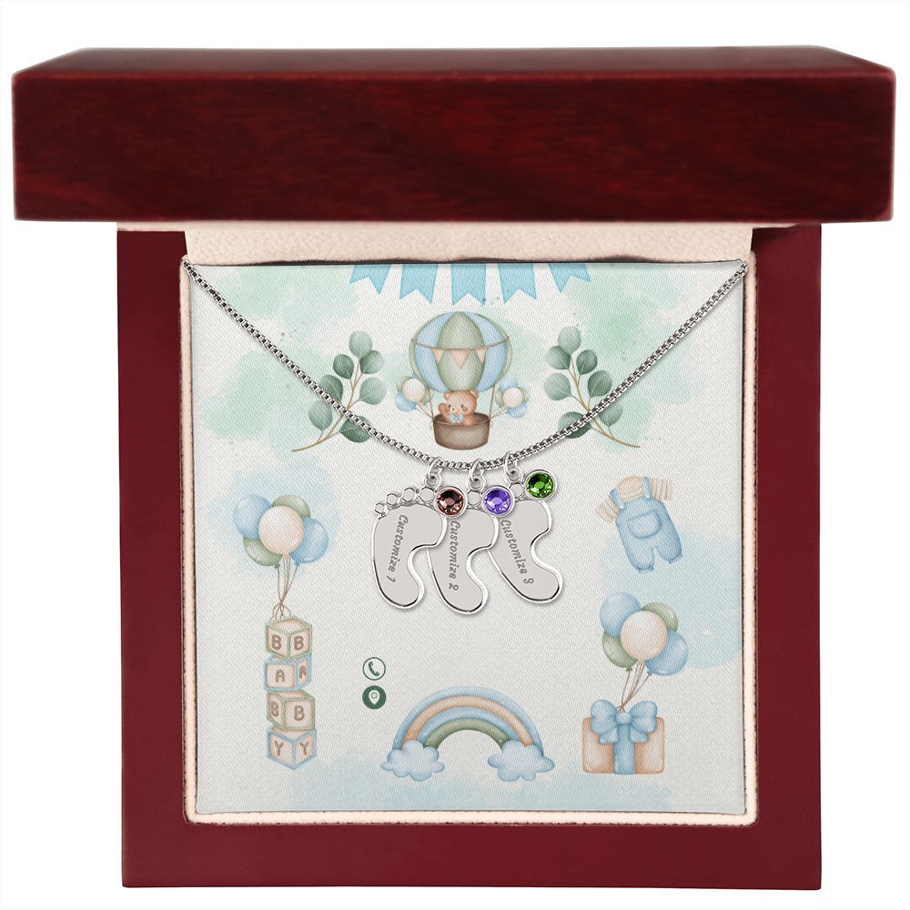 Engraved Baby Feet Necklace with Birthstone w/o message